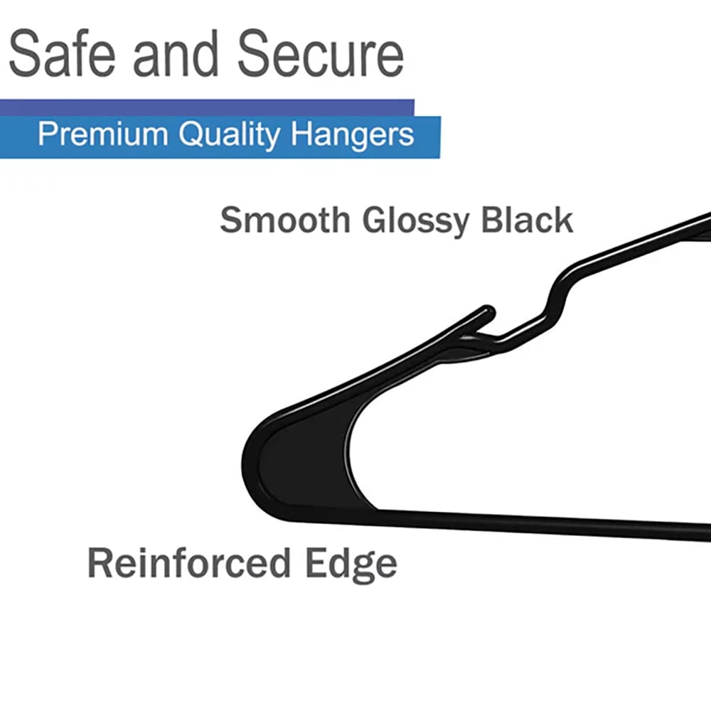 Heshberg Notched Plastic Hangers, Black, 50 Pack