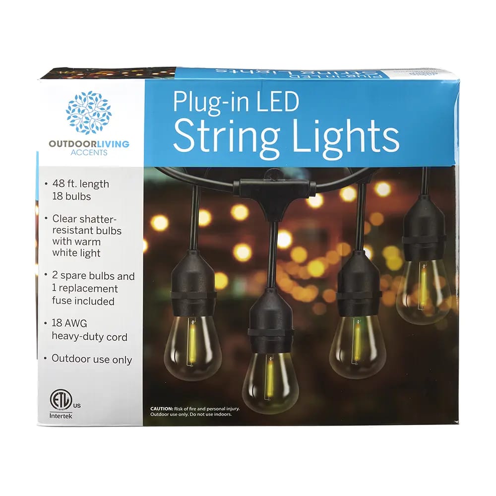 Outdoor Living Plug-in LED String Lights, 48 ft.