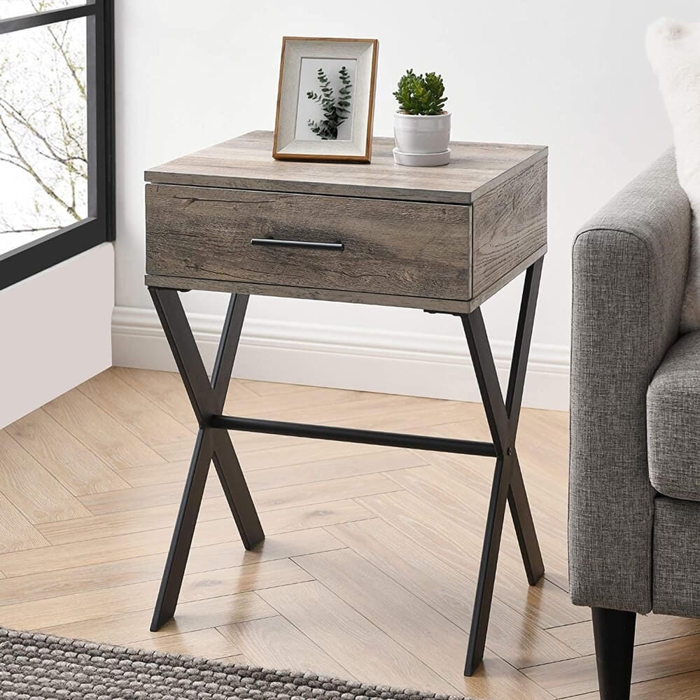 Walker Edison X-Leg Side Table, Gray Wash