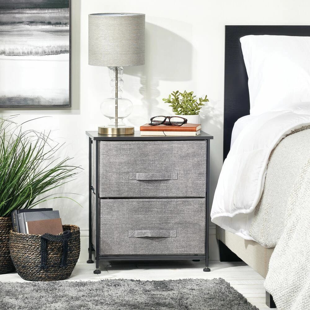 mDesign 2 Drawer Nightstand, Dark Gray/Black
