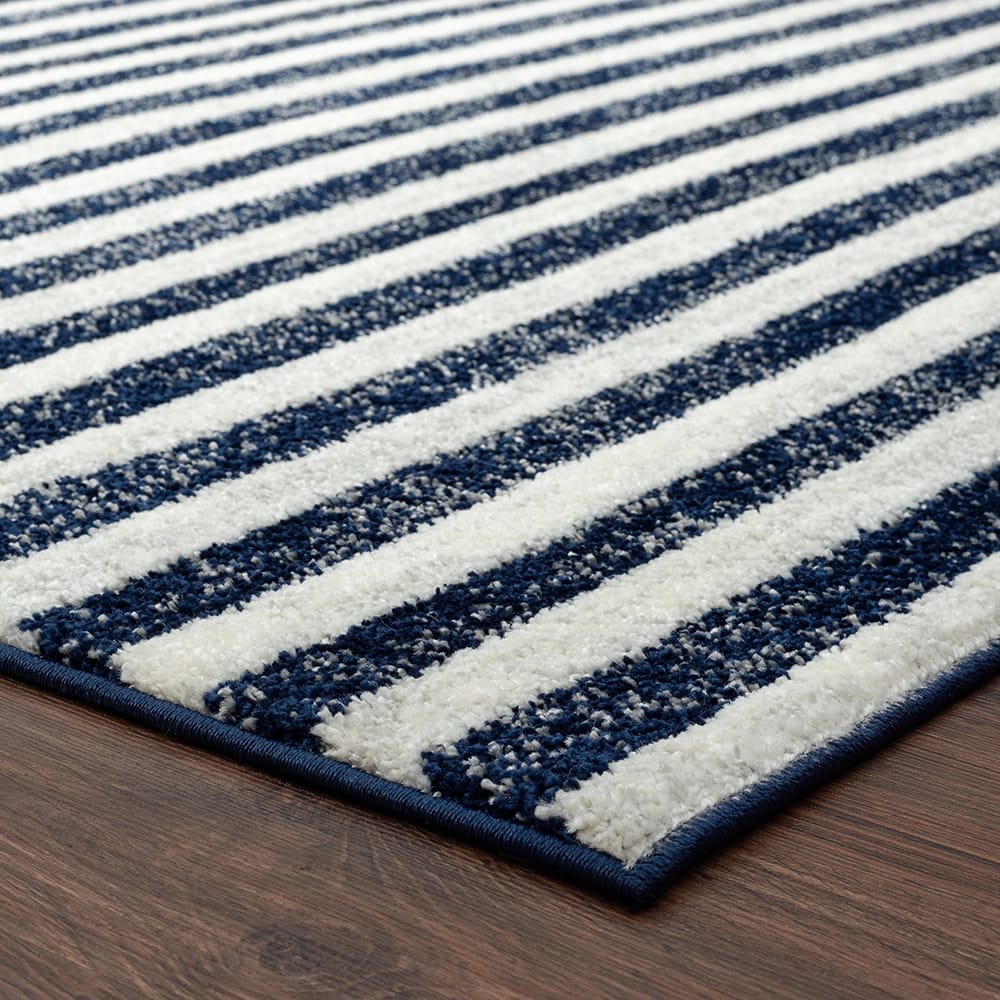 Daphnes 8'6" x 12'5" Contemporary Striped Area Rug, Navy/Cream