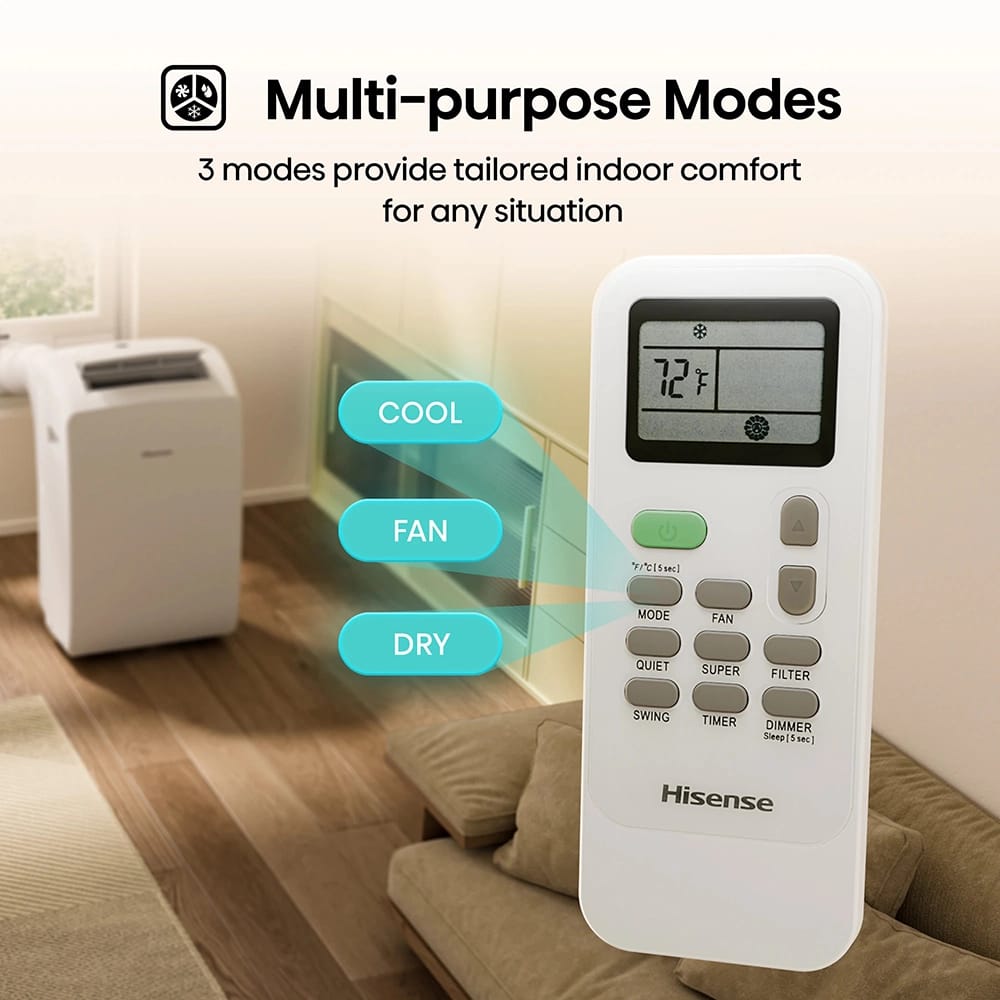 Hisense 10000 BTU Vented Small Portable Air Conditioner, White (Factory Refurbished)