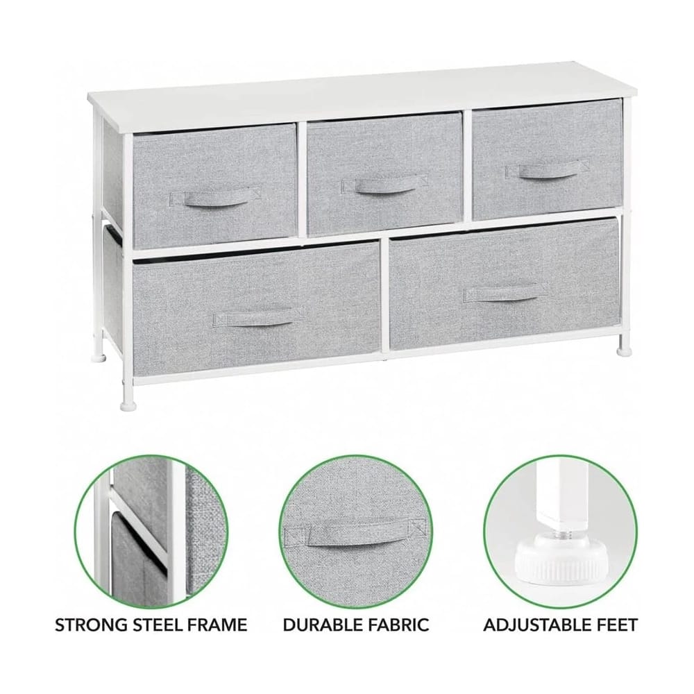 mDesign 5 Drawer Fabric Dresser, Gray