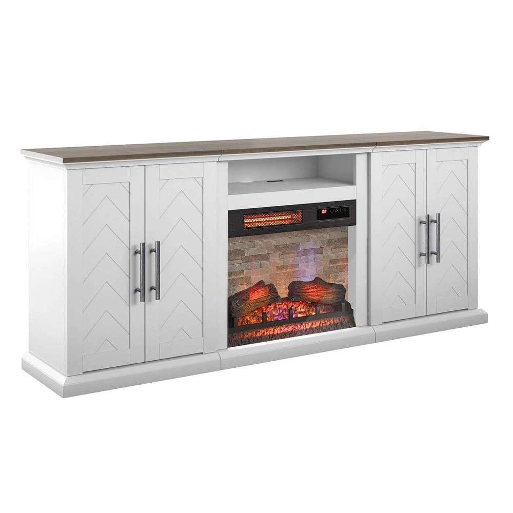Twin Star Home TV Stand with Electric Fireplace, White