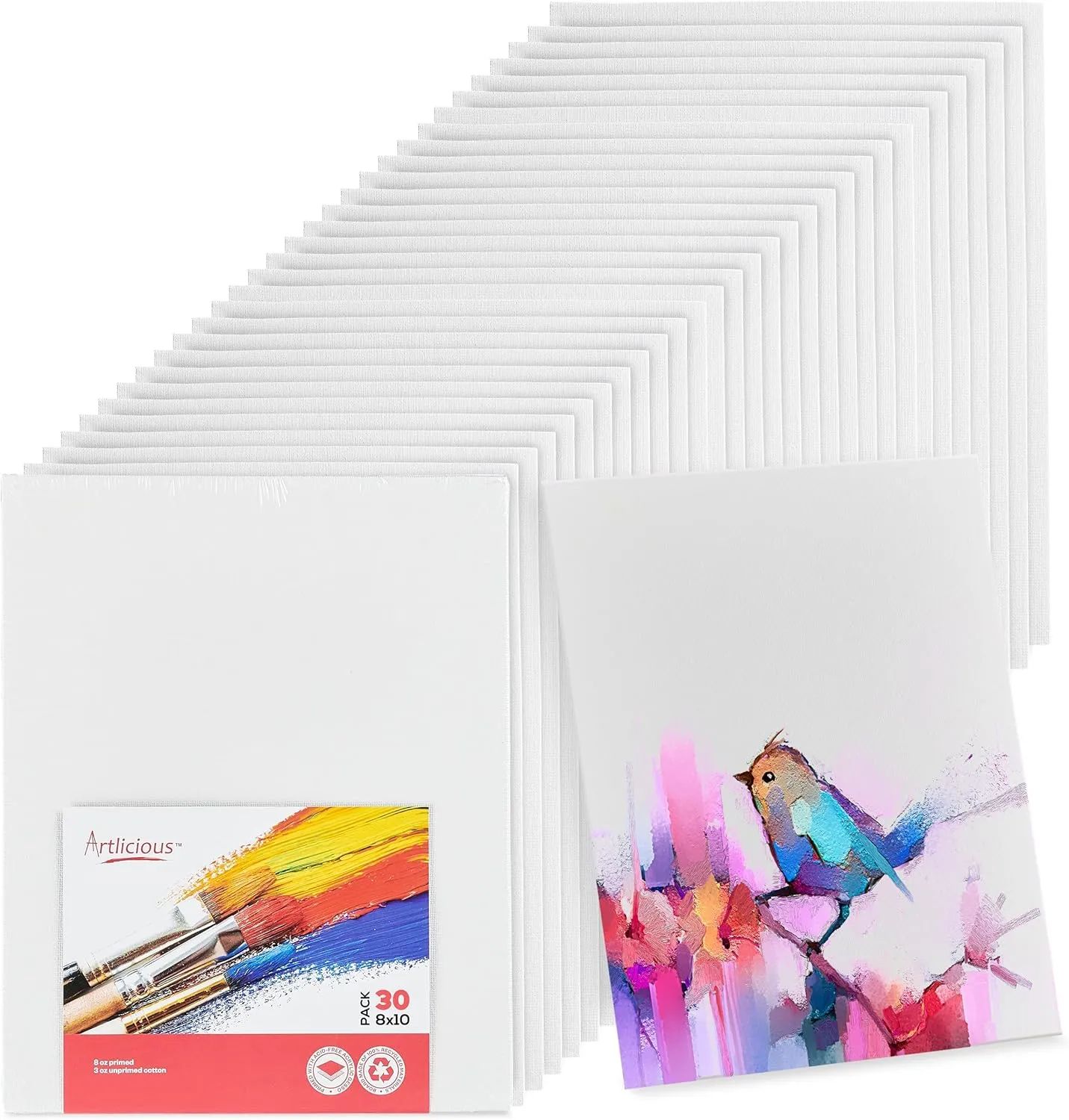 Artlicious 100% Cotton Blank Canvases, 8" x 10", 30 Pack