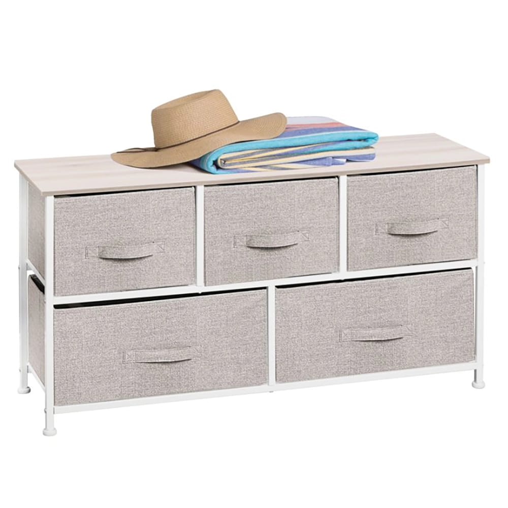 mDesign 5 Drawer Fabric Dresser, Linen/Tan
