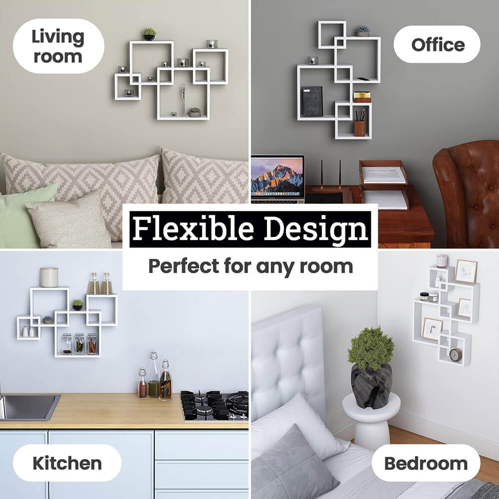 Greenco Intersecting Cube Shelves, Set of 4, Gray