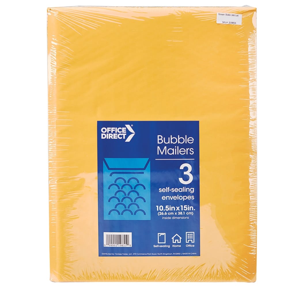 Office Direct 10.5" x 15" Bubble Mailers, 3-Count
