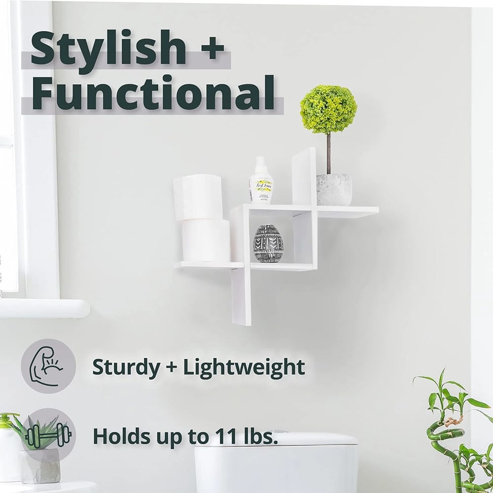 Greenco Criss Cross Intersecting Floating Shelf, Black