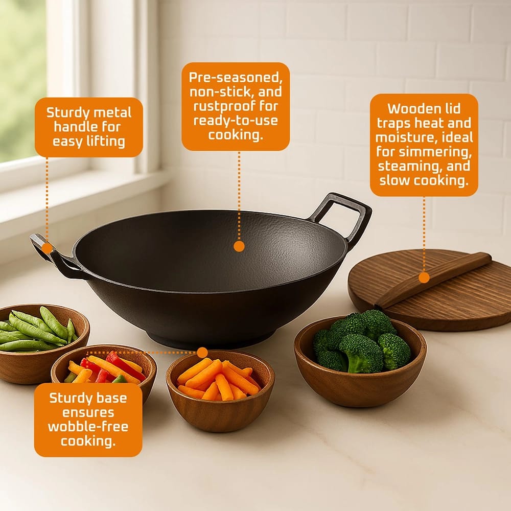 Bruntmor 14" Enameled Cast Iron Wok