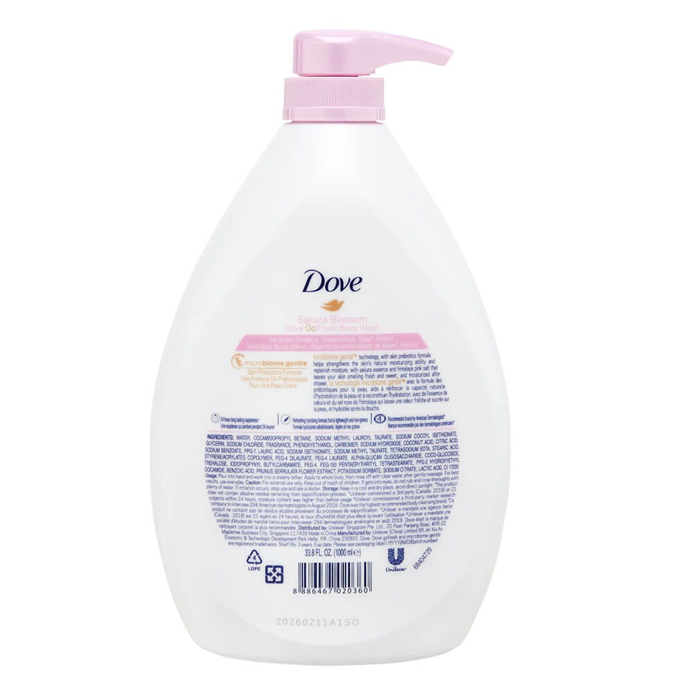 Dove Sakura Blossom Microbiome Gentle Go Fresh Body Wash, 33.8 oz