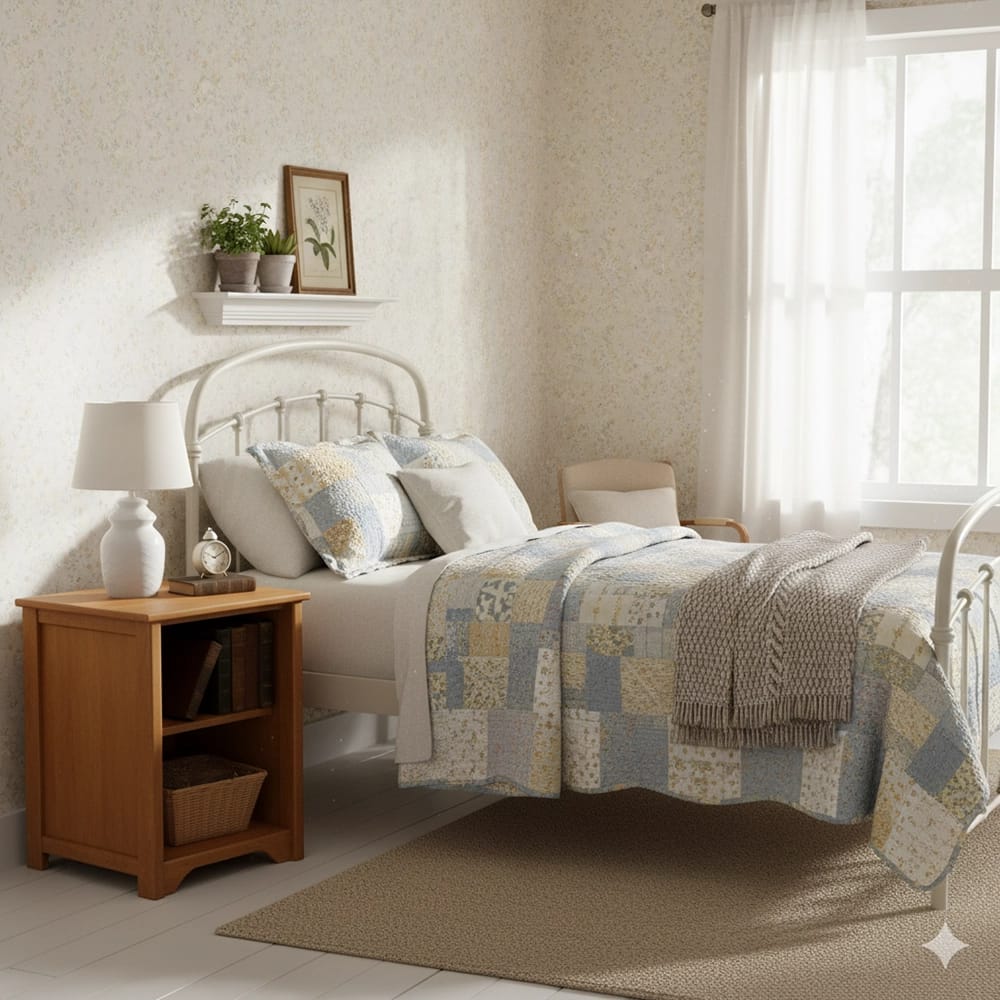 Commercial Quality Nightstand with Shelf, Chestnut