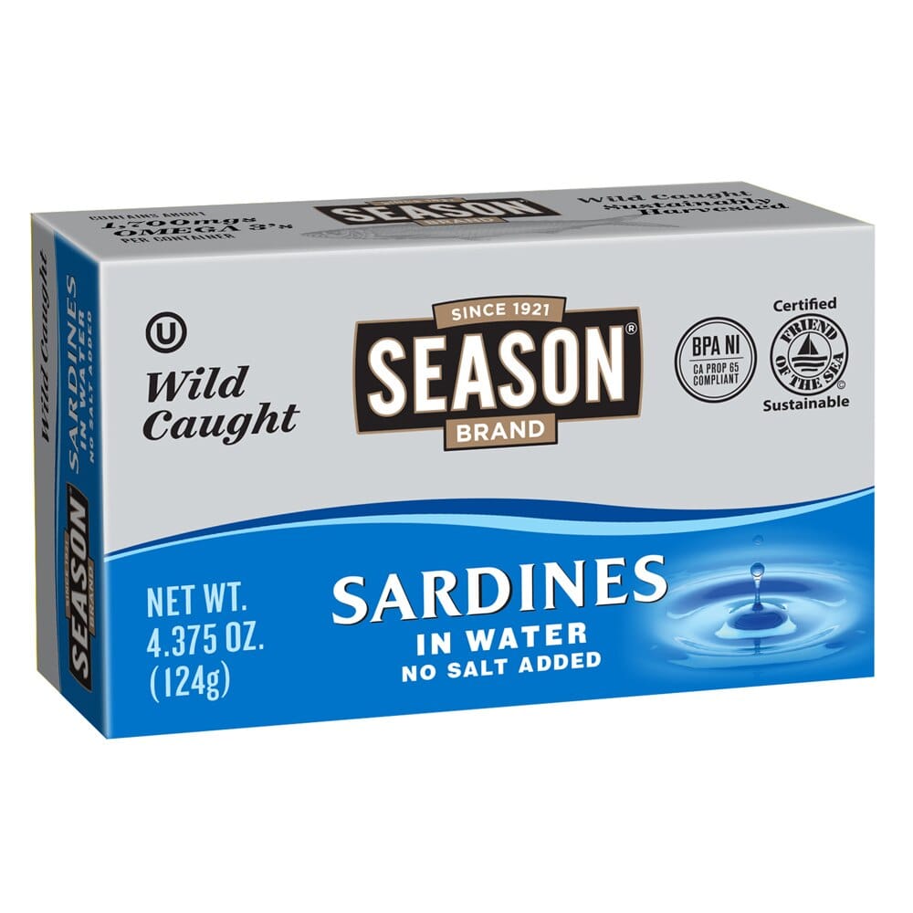 Season Brand Sardines in Water, No Salt Added, 4.37 oz