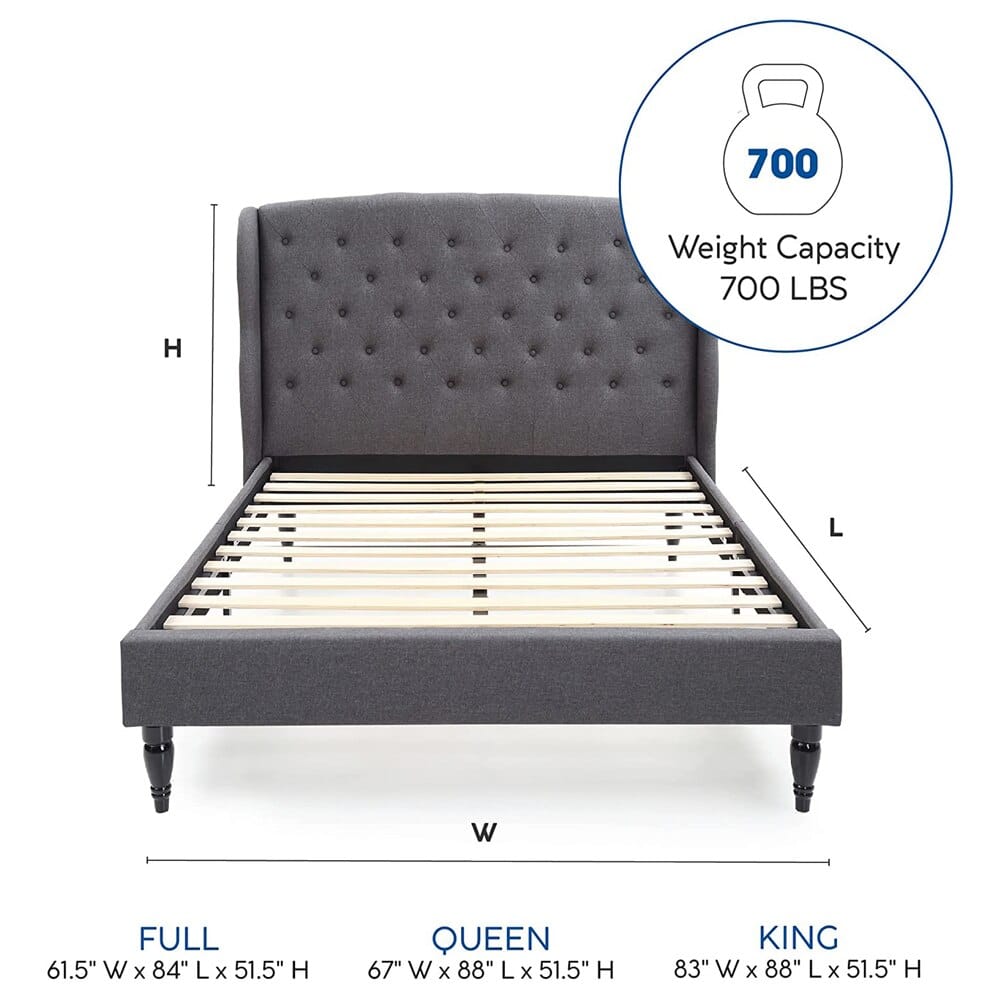 Classic Brands Coventry Upholstered Full Platform Bed Frame, Gray