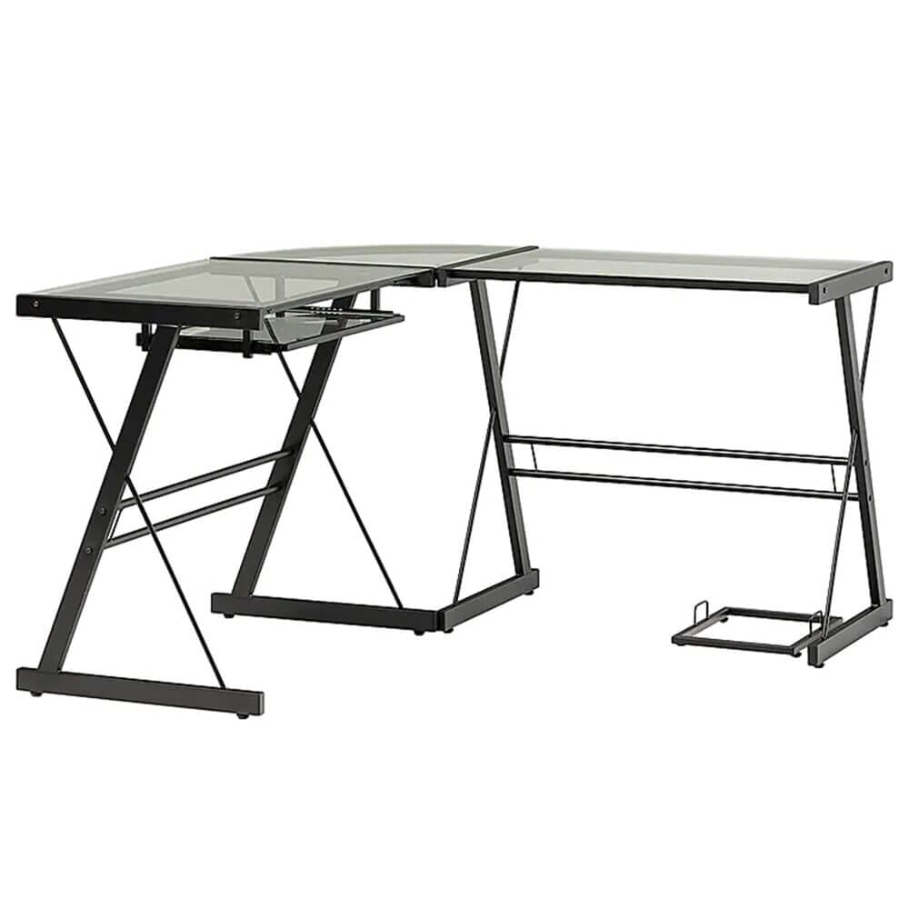 Walker Edison L-Shaped Modern Glass Corner Computer Desk, Black/Clear