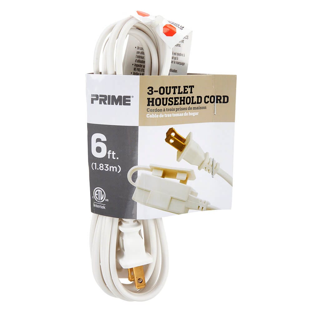 Prime 3 Outlet Household Extension Cord, 6'