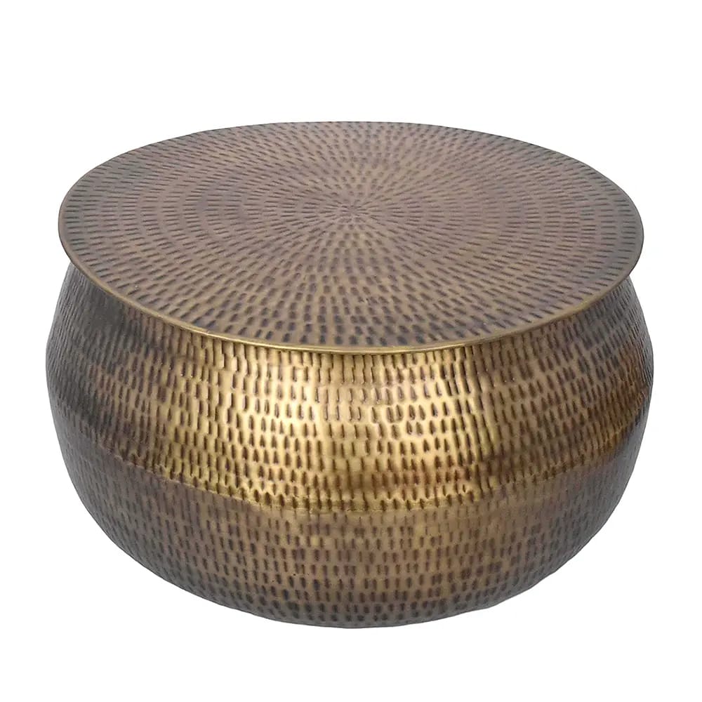 Hammered Metal Coffee Table and Side Table Set, Brass Finish