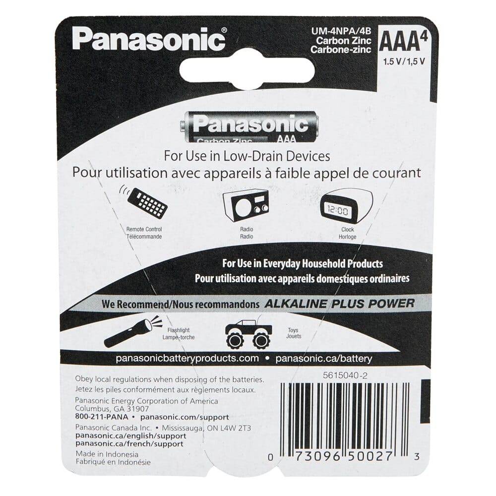 Panasonic Super Heavy-Duty Power Carbon Zinc AAA Batteries, 4-Count