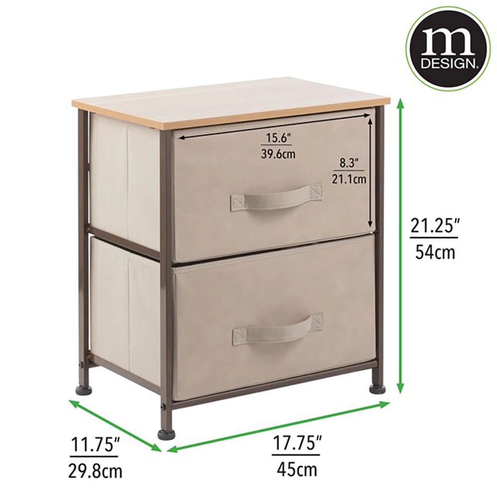 mDesign Small 2 Drawer End/Side Nightstand Table, Coffee/Dark Brown