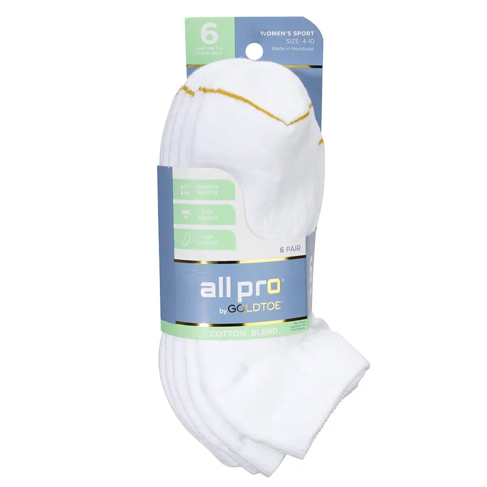 All Pro Womens No Show Socks, 6pk.