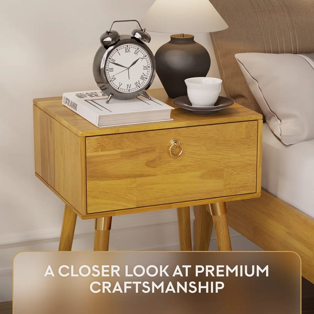 Bme Alden Solid Wood 1-Drawer Nightstand, Natural