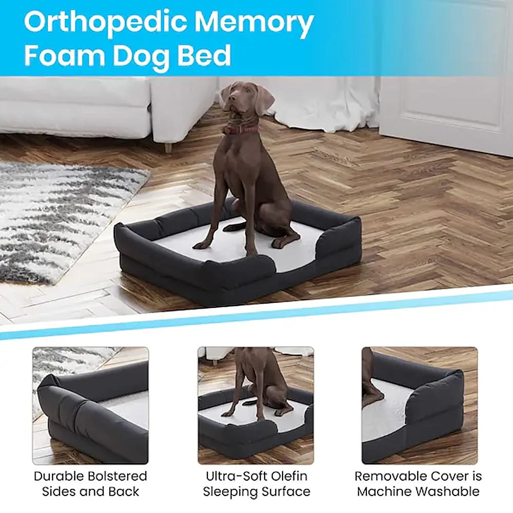 Orthopedic Memory Foam Bolster Pet Bed, Dark Gray