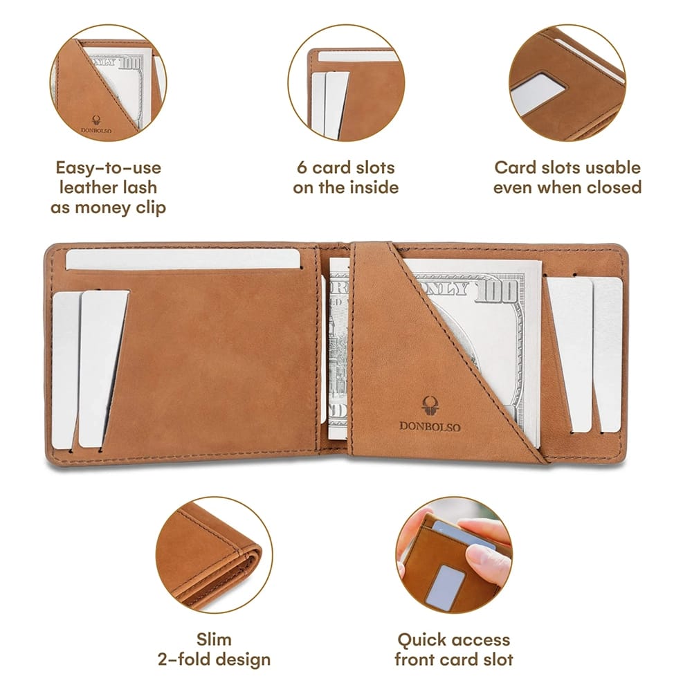 DONBOLSO Slim RFID Blocking Leather Wallet, Vintage Brown