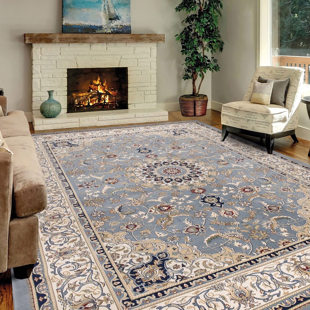 Newbury Area Rug, 10'10" x 15', Jamila Blue/Ivory