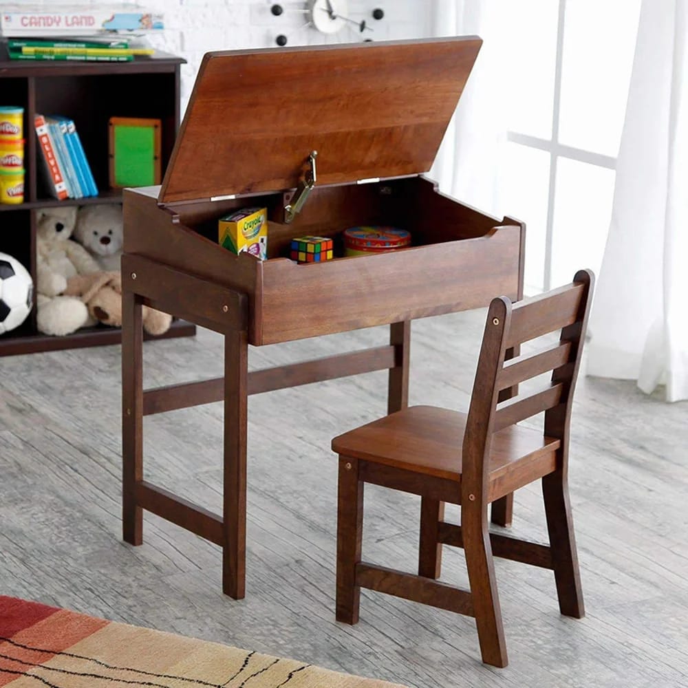 Lipper International Child's Slanted Top Desk & Chair, Walnut Finish