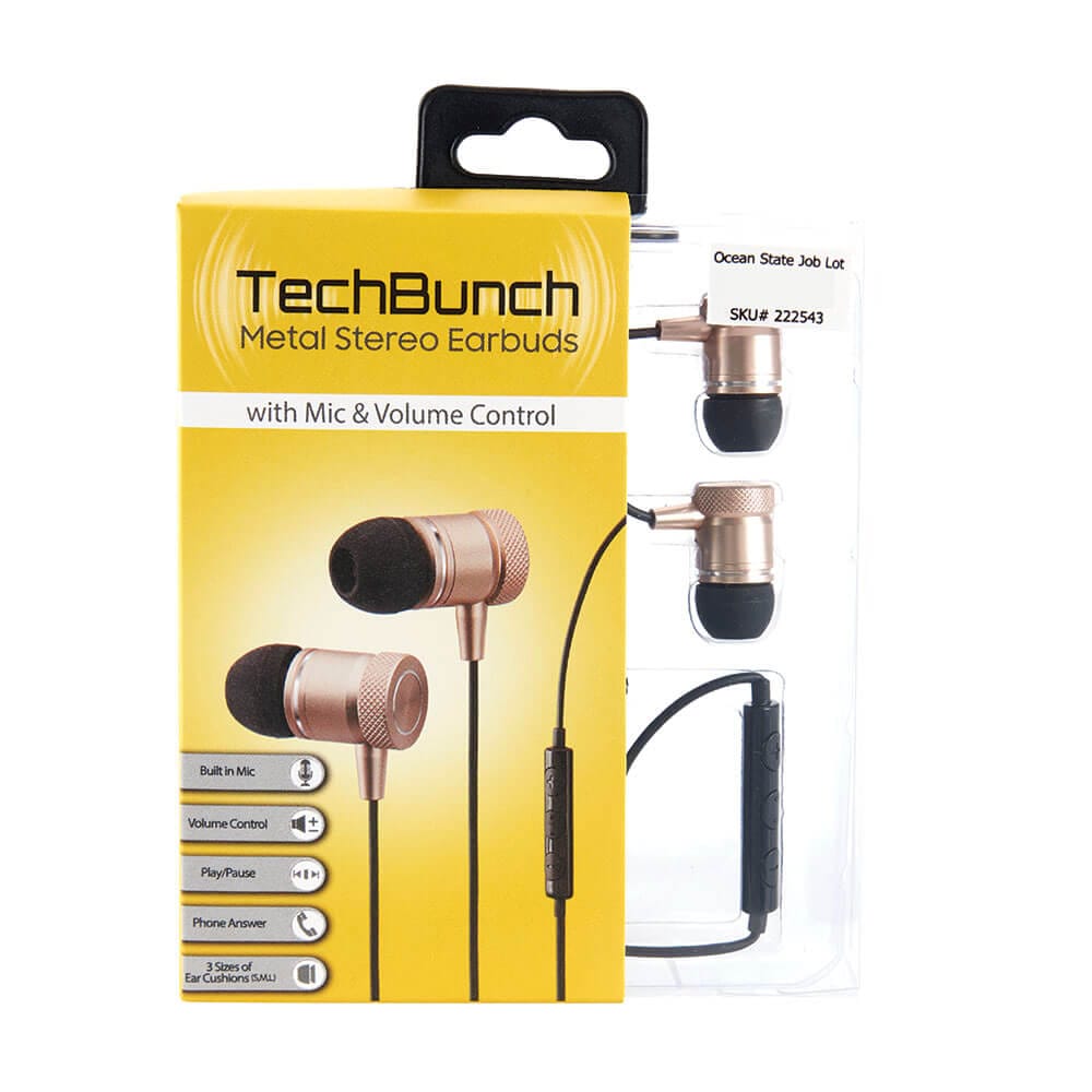 TechBunch Metal Stereo Earbuds with Mic and Volume Control