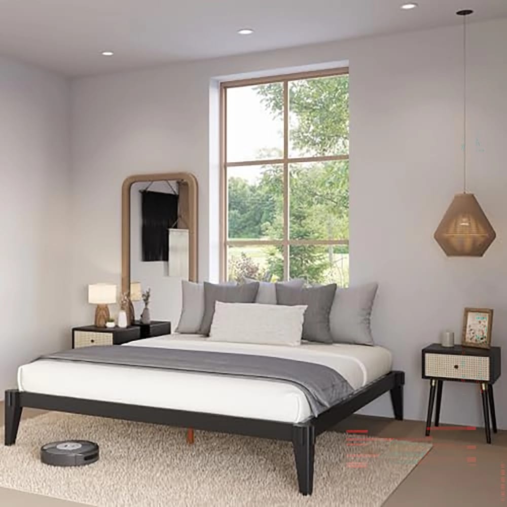 Bme Chalipa King Size Solid Wood Japanese Bed Frame, Black