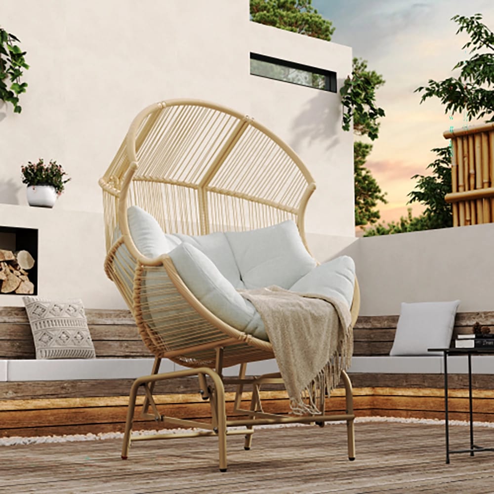 Palos Outdoor Wicker Glider Chair with Cushion, Light Brown