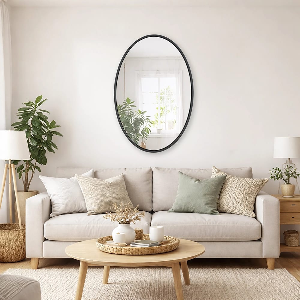 Hamilton Hills Oval Wall Mirror, Black, 24" x 36"