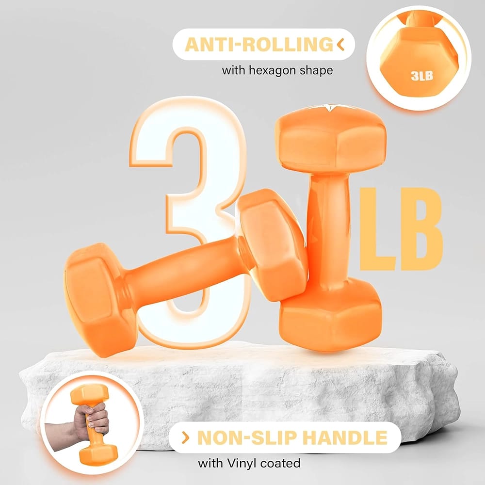 Yes4All Vinyl Coated Dumbbell, Orange, 3 lb