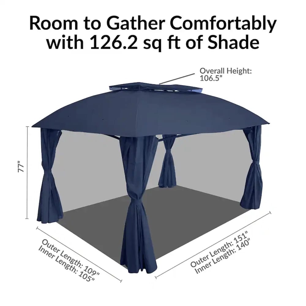 Sunnydaze 12.6' x 9.1' Soft Top Patio Gazebo with Screens and Privacy Walls, Blue