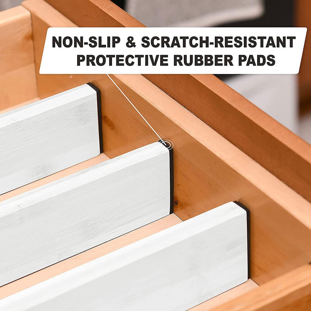 Homemaid Living 100% Bamboo Drawer Dividers, Set of 4, White