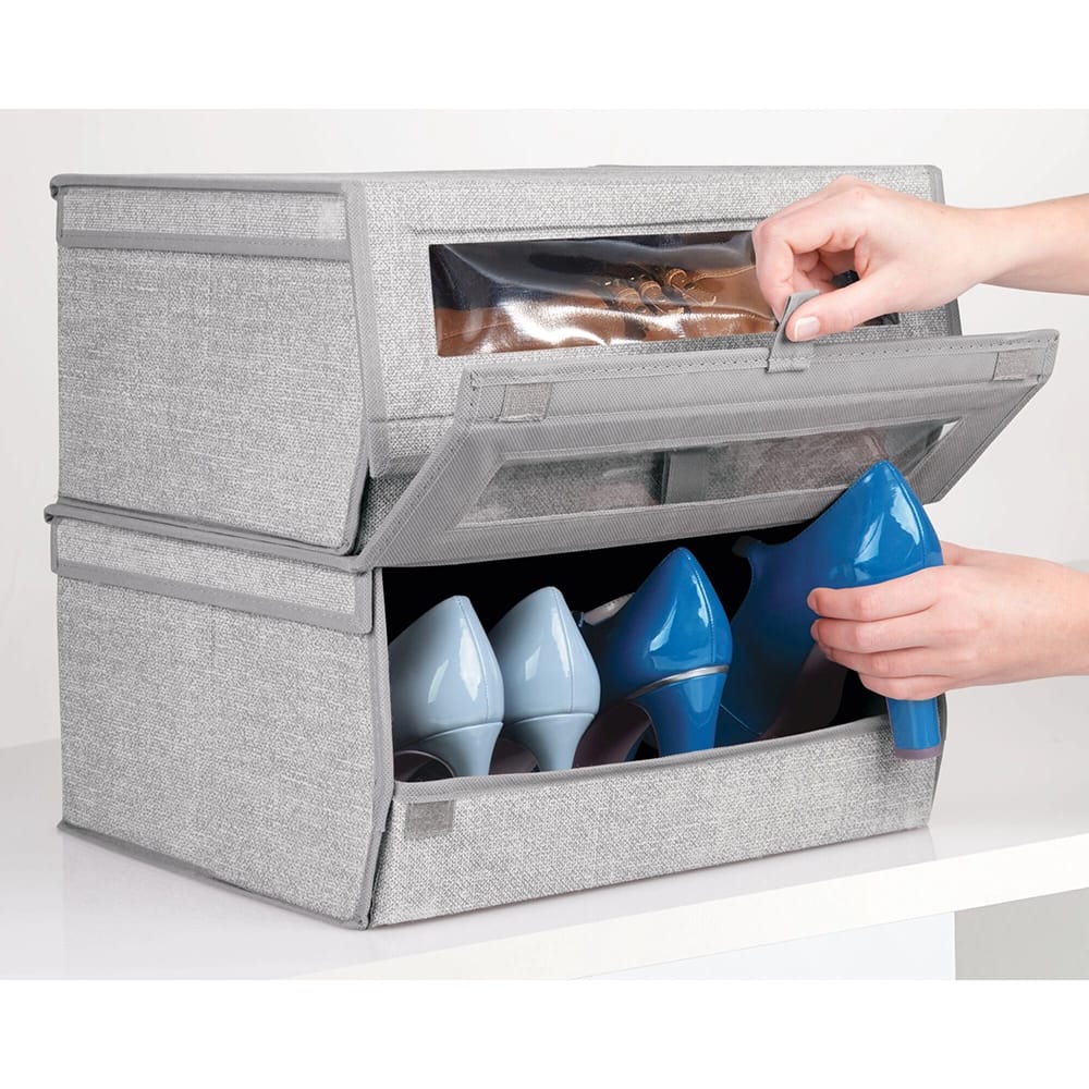 mDesign Fabric Closet Shoe Storage Box, Gray, 8 Pack