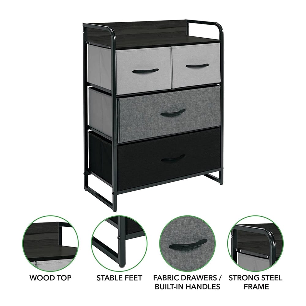 mDesign 4 Drawer Storage Dresser, Gray/Black