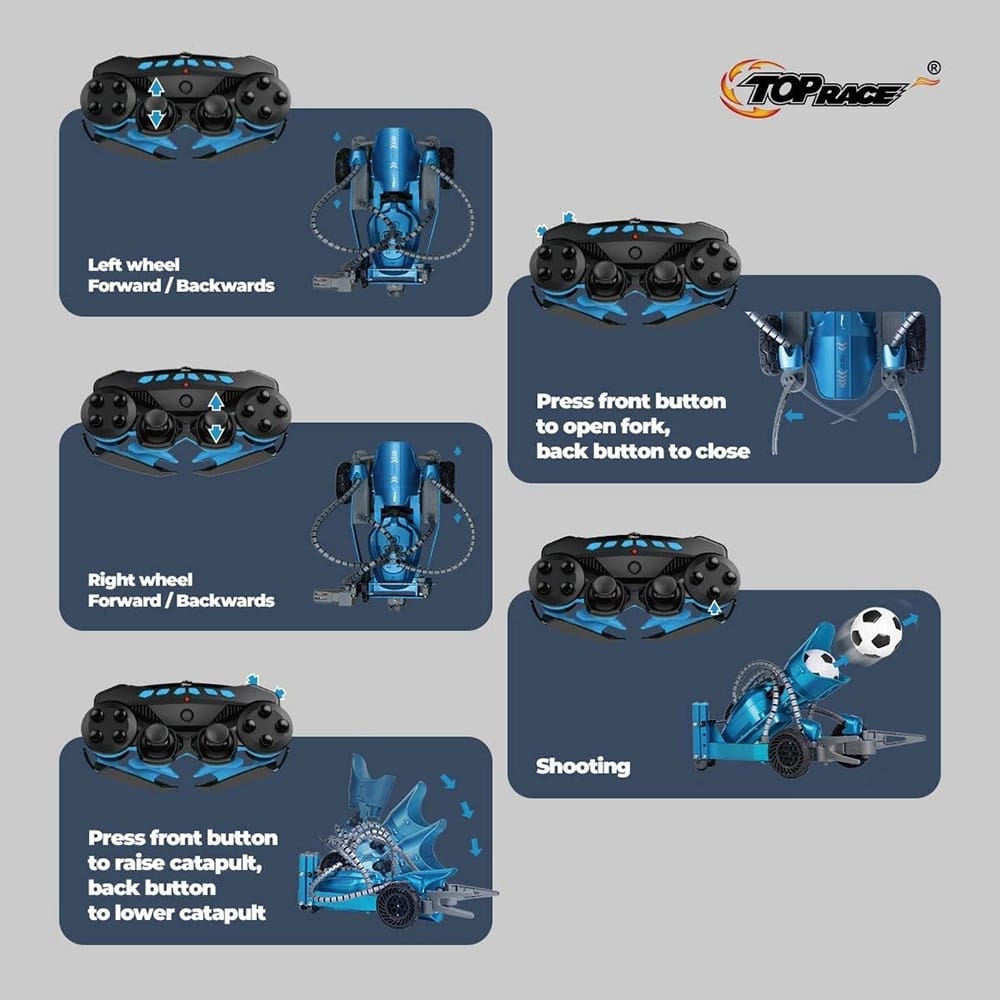 Top Race DIY Robotic Catapult, Blue/Gray