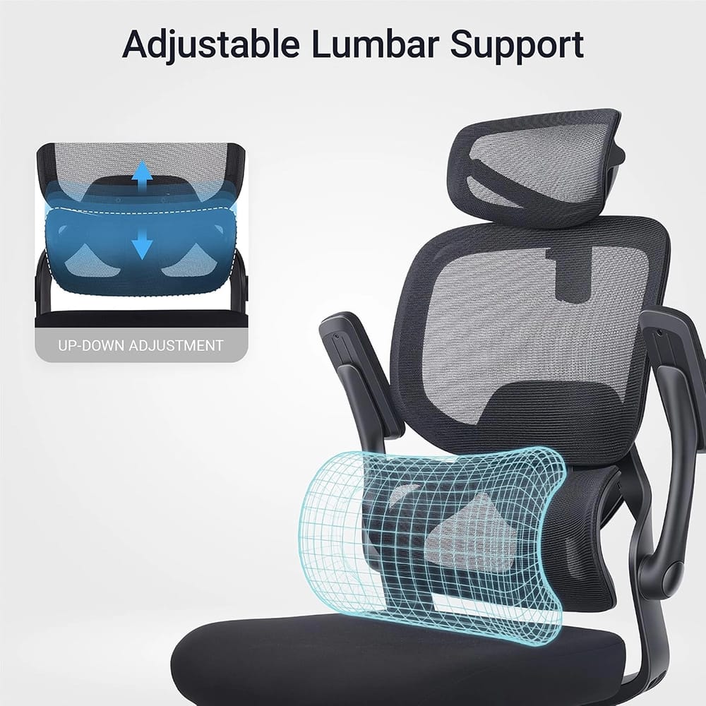 FAMSINGO Ergonomic Mesh Back Office Chair with Flip up Armrests, Black