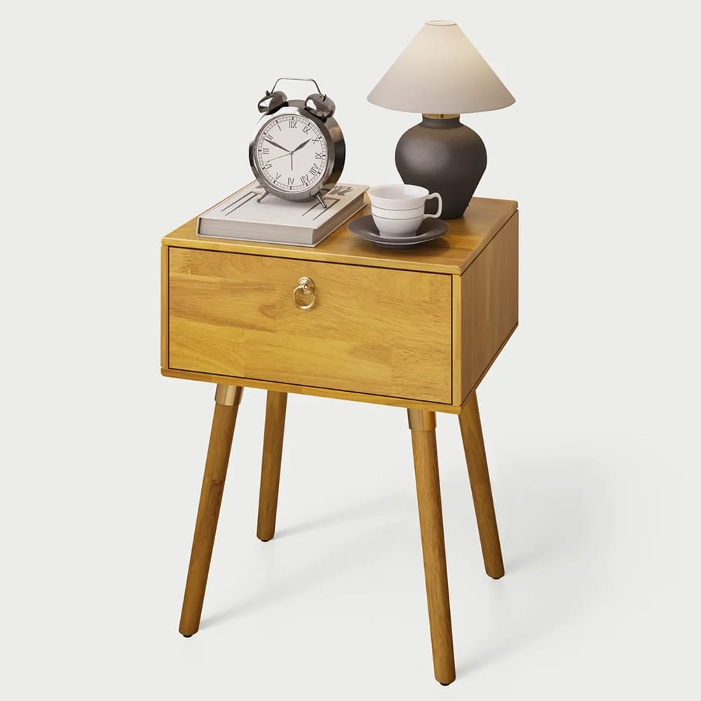Bme Alden Solid Wood 1-Drawer Nightstand, Natural