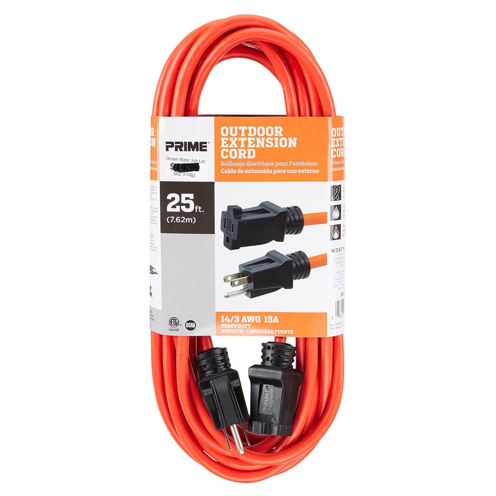 Prime 14/3 Heavy-Duty Outdoor Extension Cord, 25'