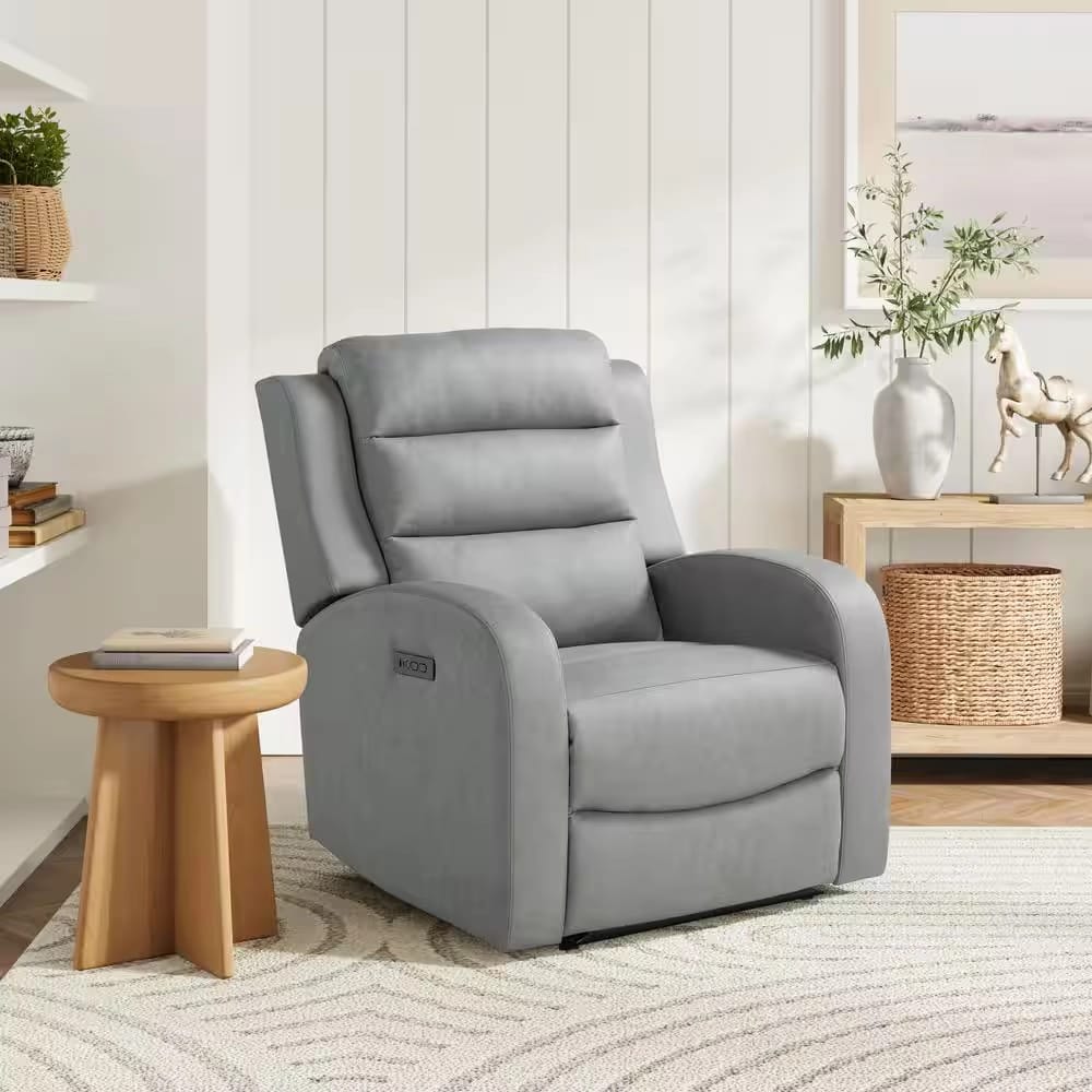 Relax A Lounger Aragon Faux Leather Recliner with Power, Archer Gray