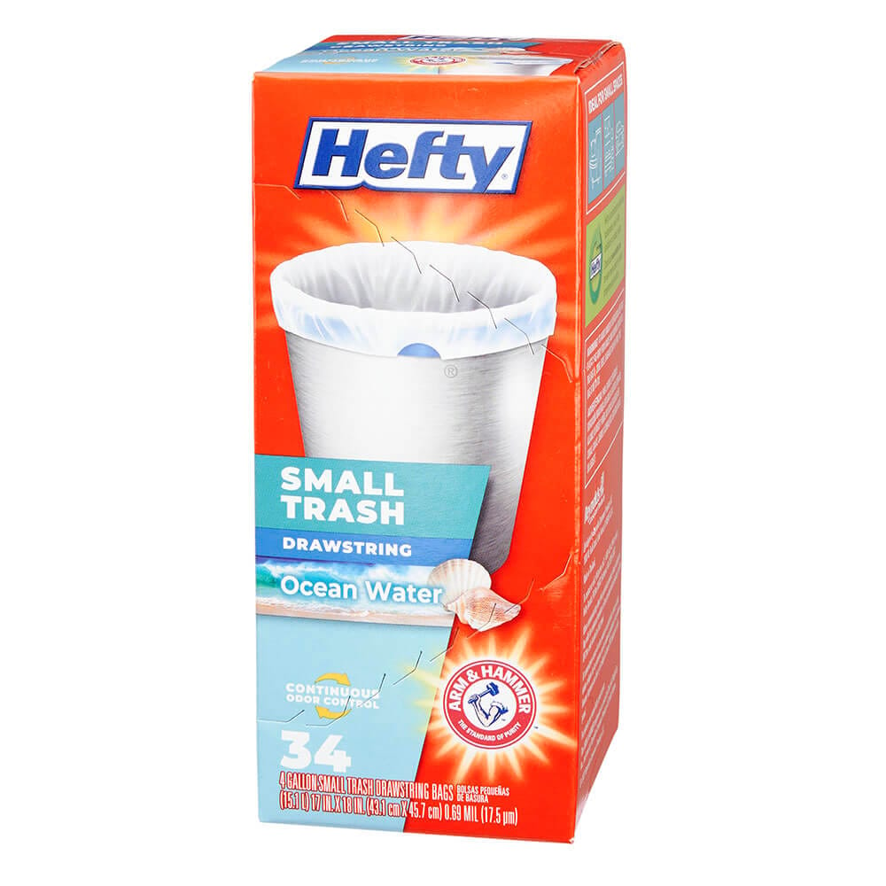 Hefty Small Trash Ocean Water 4 Gallon Trash Bags, 34 Count