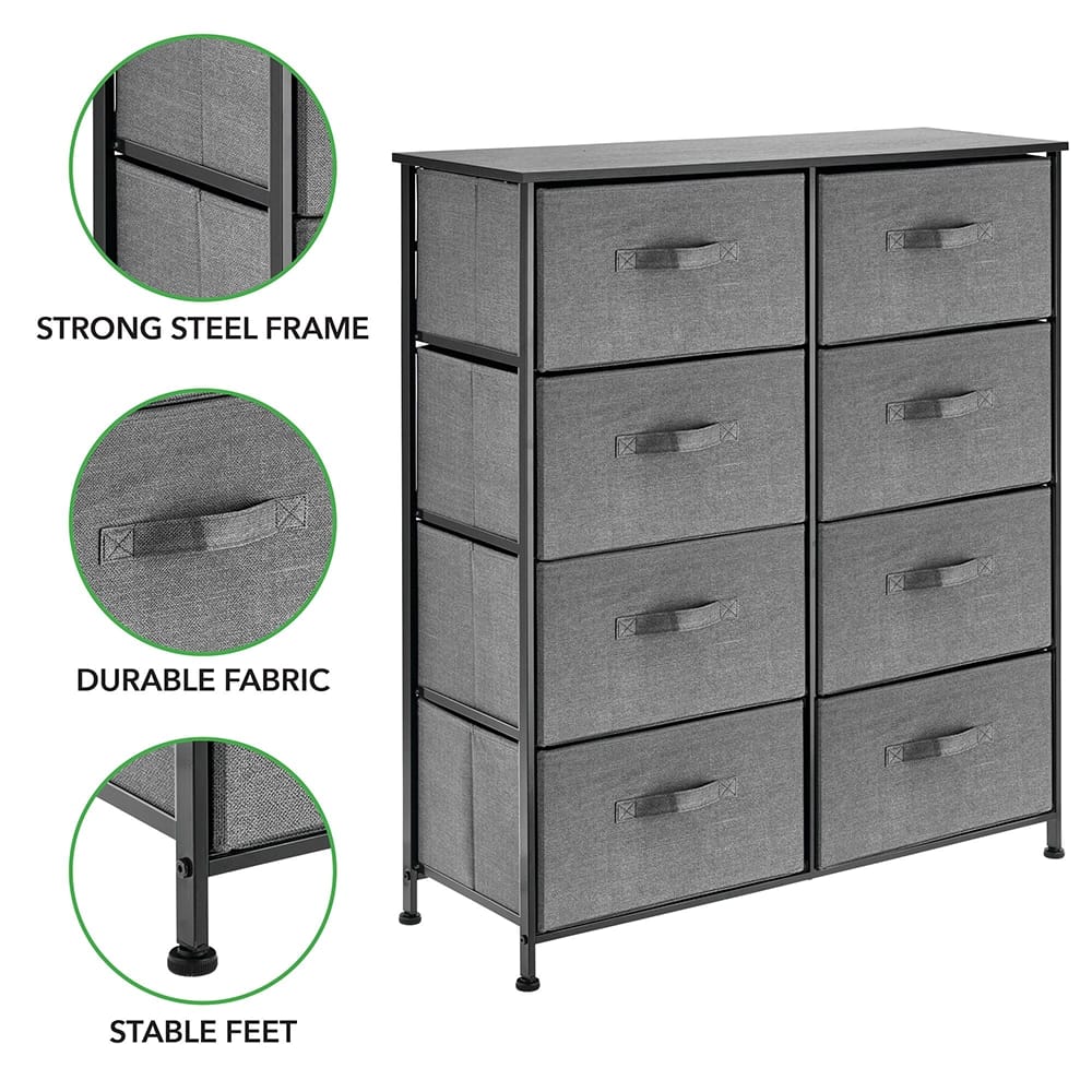 mDesign 8-Drawer Fabric Dresser, Dark Gray