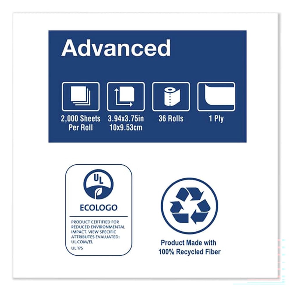 Tork Advanced High Capacity Bath Tissue, 1-Ply, White, 2000 Sheets/Roll, 36 Rolls