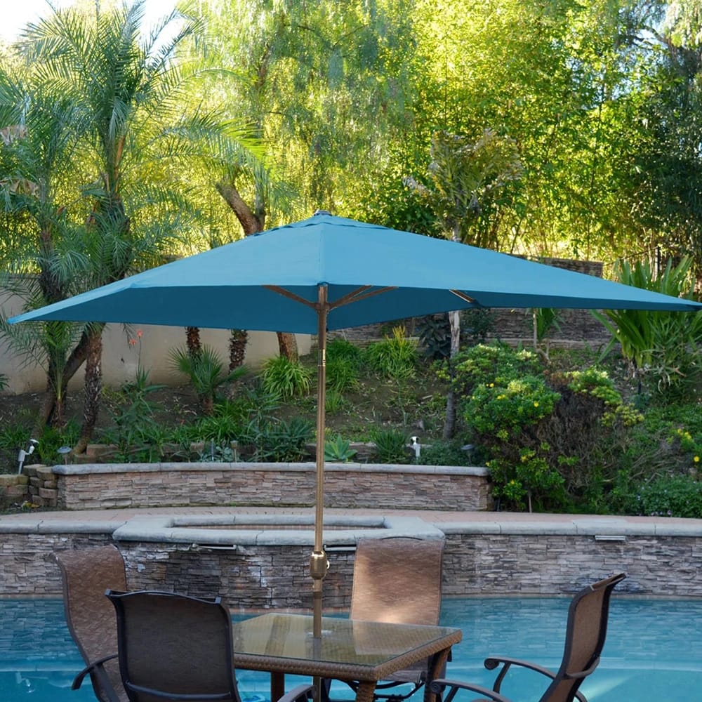 Jeco 6.5' x 10' Rectangular Aluminum Patio Umbrella with Tilt and Crank, Turquoise/Bronze