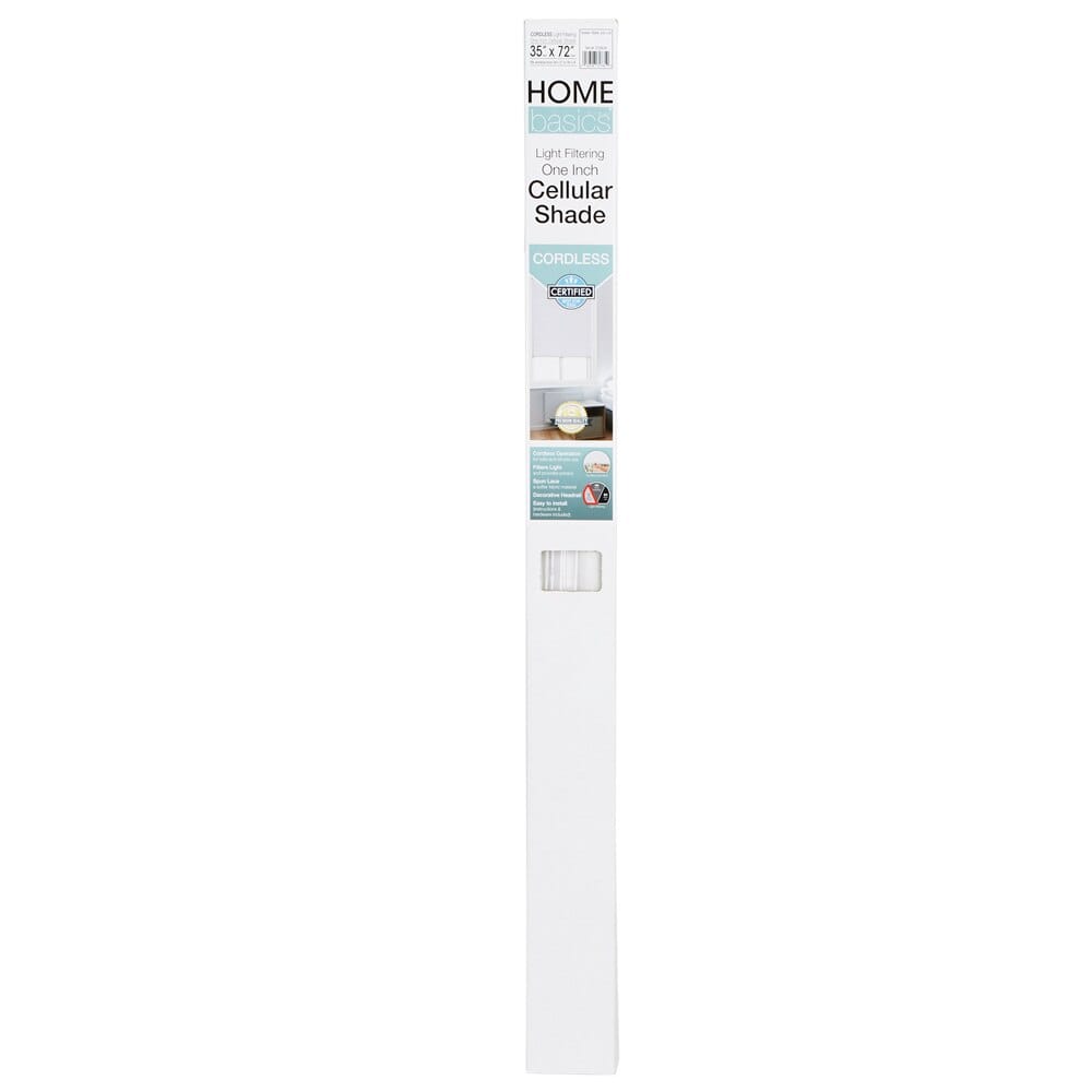 Home Basics Cordless Light Filtering 1" Cellular Shade, White, 35" x 72"