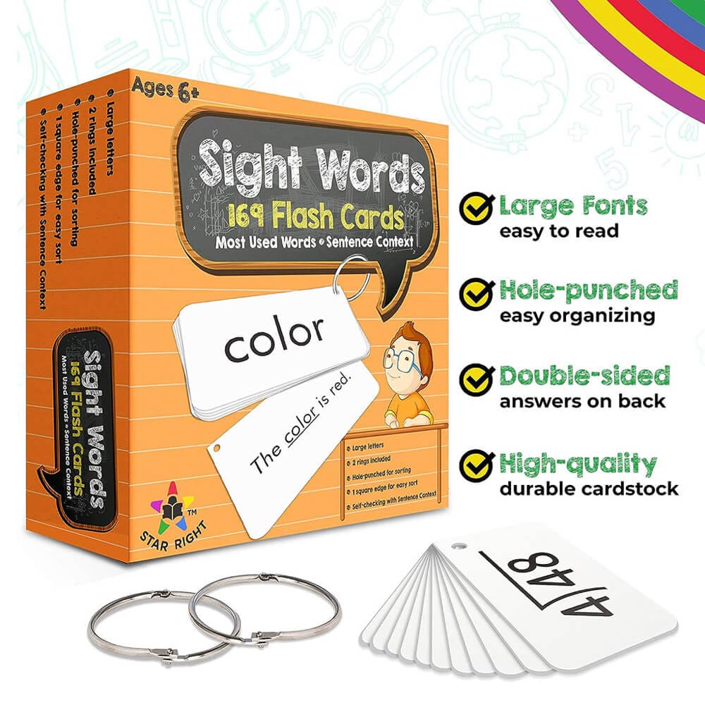 Star Right Education Sight Word Flashcards with Metal Rings