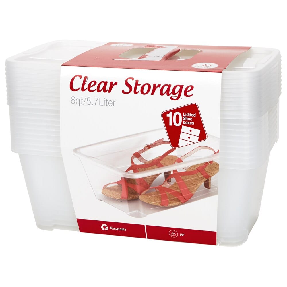 Clear Storage 6 Qt Shoe Boxes with Lids, 10 Count